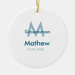 Blaue Trauzeuge mit Namensbuchstaben männlich pro Keramik Ornament