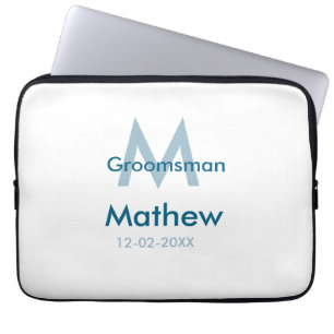 Blaue Trauzeuge mit Namensbuchstaben männlich pro Laptopschutzhülle