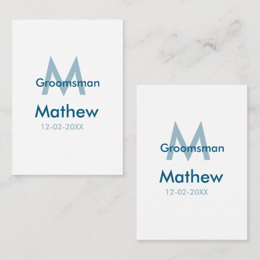 Blaue Trauzeuge mit Namensbuchstaben männlich pro Mitteilungskarte (Vorne/Hinten)