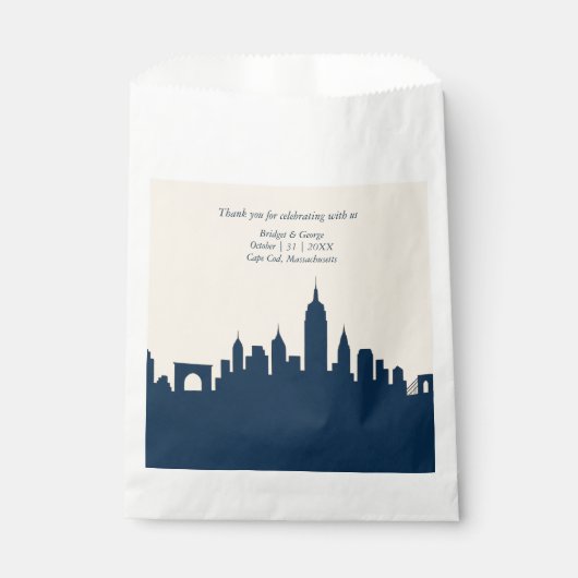 blaue Travel City Skyline-Hochzeit in Urlaubsort Geschenktütchen (Vorderseite)