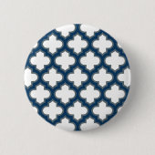 Blaue Trellis, Gitter, Quatrefolie Button (Vorderseite)