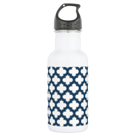 Blaue Trellis, Gitter, Quatrefolie Edelstahlflasche (Vorderseite)