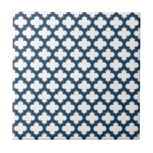 Blaue Trellis, Gitter, Quatrefolie Fliese (Vorderseite)