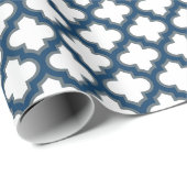 Blaue Trellis, Gitter, Quatrefolie Geschenkpapier (Rolleneckpunkt)