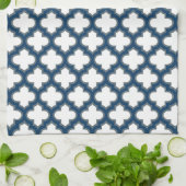 Blaue Trellis, Gitter, Quatrefolie Geschirrtuch (Gefaltet)