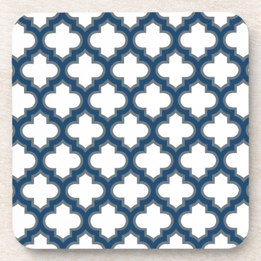 Blaue Trellis, Gitter, Quatrefolie Getränkeuntersetzer (Vorderseite)