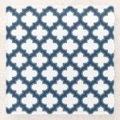 Blaue Trellis, Gitter, Quatrefolie Glasuntersetzer (Vorderseite)