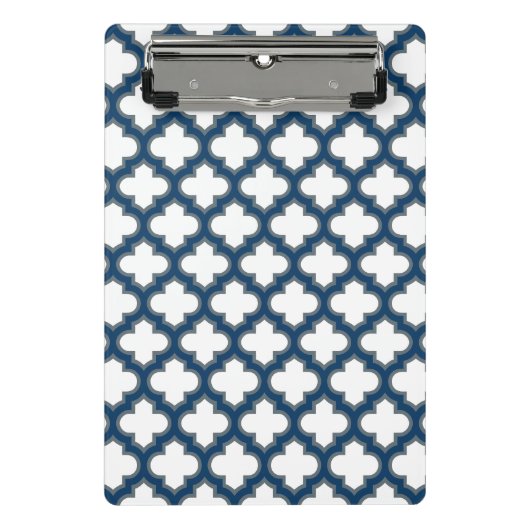 Blaue Trellis, Gitter, Quatrefolie Mini Klemmbrett (Vorderseite)