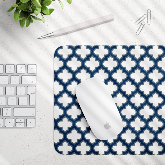 Blaue Trellis, Gitter, Quatrefolie Mousepad