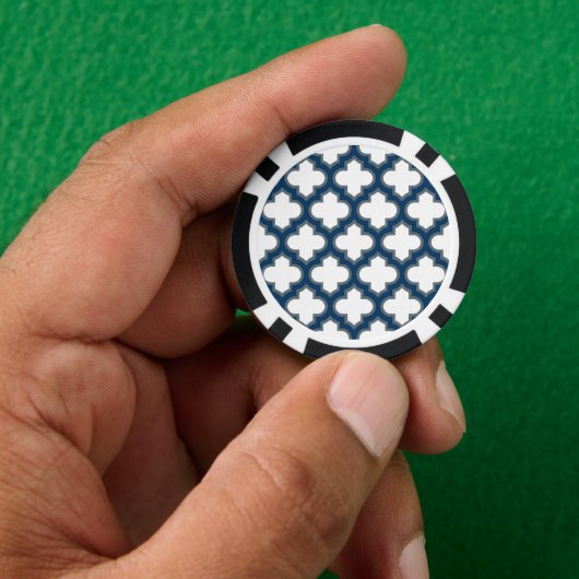 Blaue Trellis, Gitter, Quatrefolie Pokerchips (Hand)