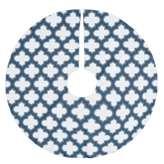 Blaue Trellis, Gitter, Quatrefolie Polyester Weihnachtsbaumdecke (Vorderseite)