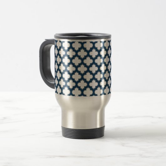 Blaue Trellis, Gitter, Quatrefolie Reisebecher (Vorderseite Links)