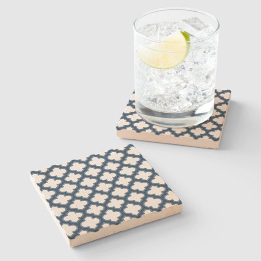 Blaue Trellis, Gitter, Quatrefolie Steinuntersetzer (Seitenansicht)