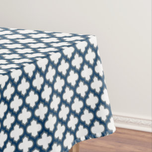 Blaue Trellis, Gitter, Quatrefolie Tischdecke
