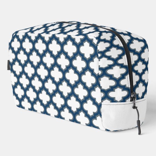 Blaue Trellis, Gitter, Quatrefolie Waschbeutel (Rechte Ecke)