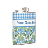 Blaue Trichterwinde und Karo-Gingham-Hip-Flasche Flachmann (Rechts)
