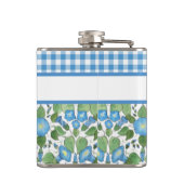 Blaue Trichterwinde und Karo-Gingham-Hip-Flasche Flachmann (Rückseite)