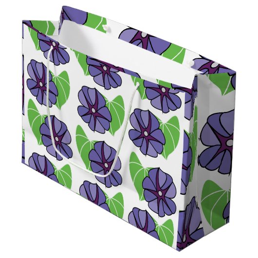 Blaue Trichterwinden-Blumen Blumenmuster Große Geschenktüte (Vorderseite Schrägansicht)