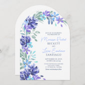 Blaue Tropenblumenhochzeit Einladung (Vorne/Hinten)