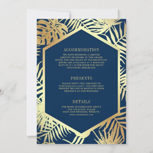 Blaue Tropenpalme auf einer Hochzeit Einladung (Rückseite)