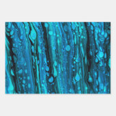 Blaue Tropfen Akryllische Pouring Abstrakter Fluid Geschenkpapier Set (Vorderseite)