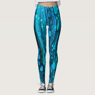 Blaue Tropfen Akryllische Pouring Abstrakter Fluid Leggings