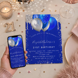 Blaue Tropfen-Glitzer-Ballons zum Geburtstag Einladung
