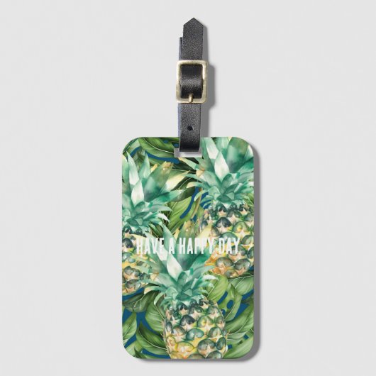 Blaue tropische Blätter Ananas Gepäckanhänger (Vorderseite Vertikal)