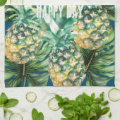 Blaue tropische Blätter Ananas Geschirrtuch (Gefaltet)