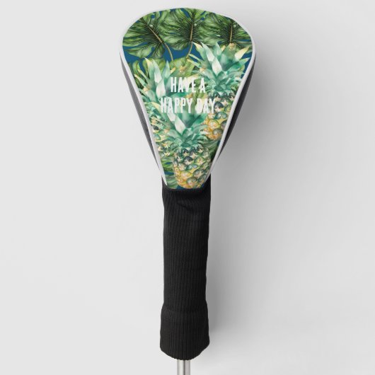 Blaue tropische Blätter Ananas Golf Headcover (Vorderseite)