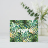 Blaue tropische Blätter Ananas Postkarte (Stehend Vorderseite)