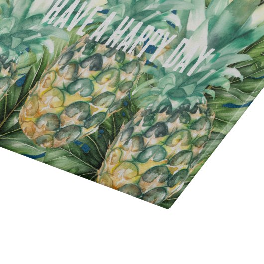 Blaue tropische Blätter Ananas Schneidebrett (Ecke)