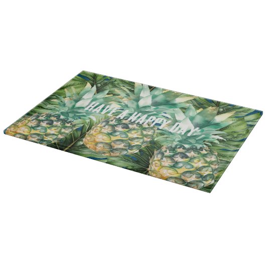 Blaue tropische Blätter Ananas Schneidebrett (Ecke)