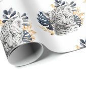 Blaue tropische Blätter aus Leopard Geschenkpapier (Rolleneckpunkt)