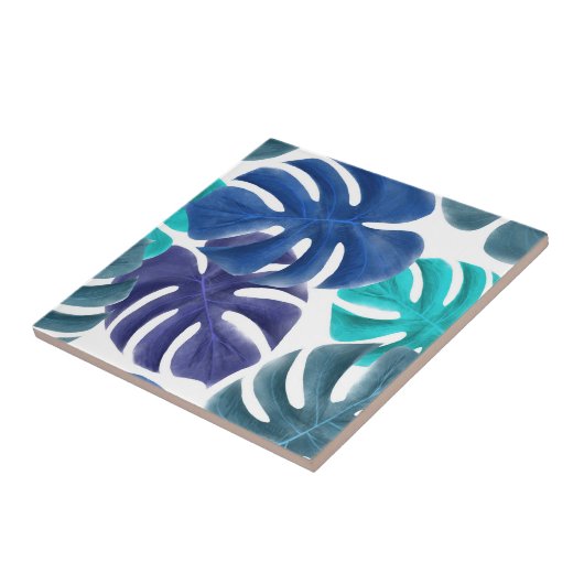 Blaue tropische Blätter Fliese (Seite)