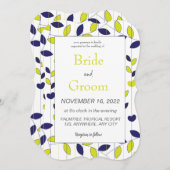 Blaue tropische Blätter Hochzeit Einladung (Vorne/Hinten)