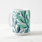 Blaue tropische Blätter Kaffeetasse (Vorderseite Links)