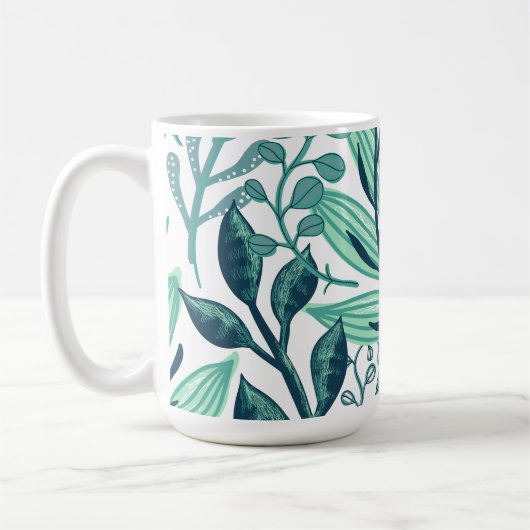Blaue tropische Blätter Kaffeetasse (Links)
