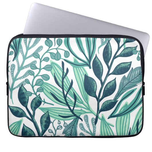 Blaue tropische Blätter Laptopschutzhülle (Vorderseite)