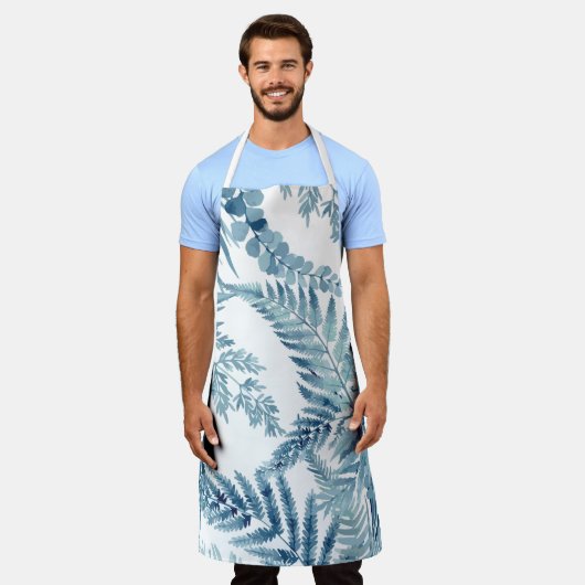 Blaue tropische Blätter Schürze (Getragen)