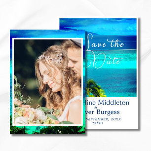 Blaue tropische Foto-Ozean-Ziel-Hochzeit Save The Date