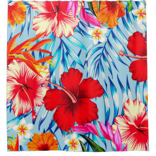 Blaue tropische Hibiskusblüten   Duschvorhang