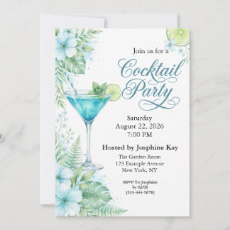 Blaue tropische Martini-Cocktailparty-Einladung Einladung