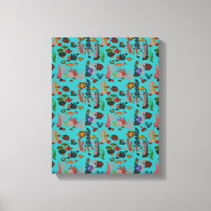 Blaue tropische Meereswelt Paradies Wasserfarbe Leinwanddruck