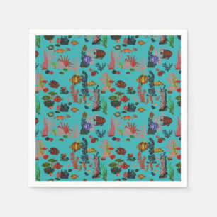 Blaue tropische Meereswelt Paradies Wasserfarbe Serviette