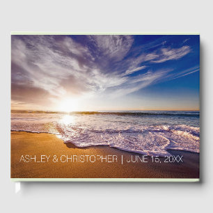 Blaue tropische Ozean-Strand-Sonnenuntergang-Hochz Gästebuch