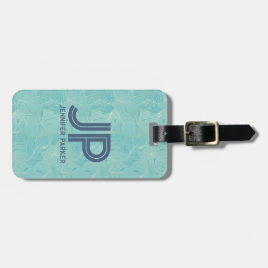 Blaue tropische Palmen-Blätter Gepäckanhänger (Vorderseite horizontal)