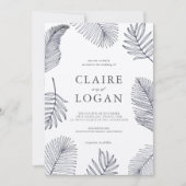 Blaue tropische Palmen Blätter Hochzeit Einladung (Vorderseite)