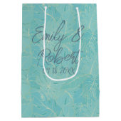 Blaue tropische Palmen-Blätter Mittlere Geschenktüte (Rückseite)