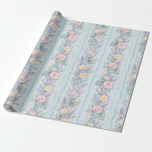 Blaue tropische Rosenblumenstreifen-Geschenkverpac Geschenkpapier